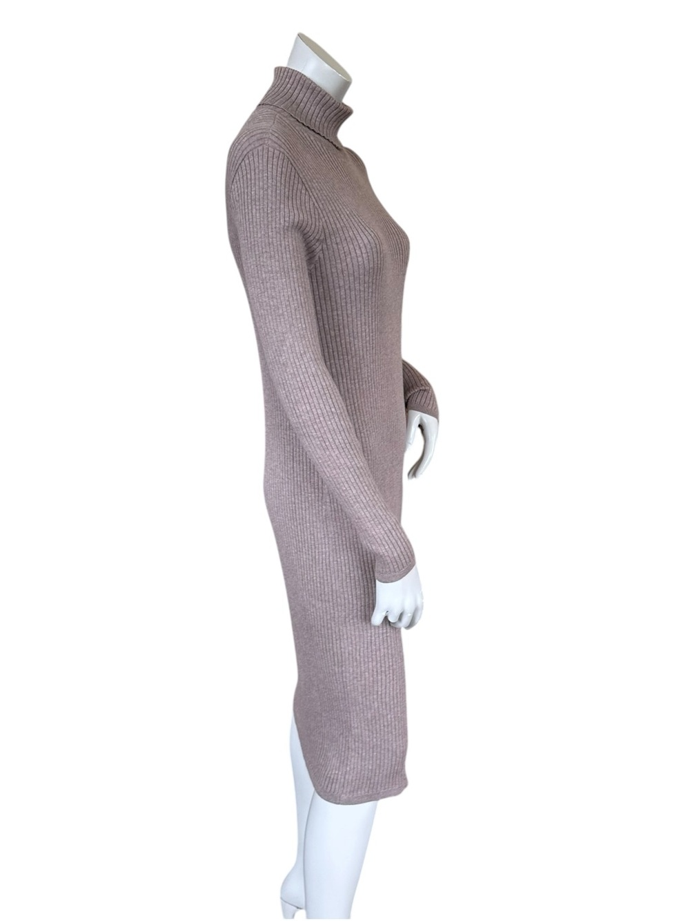 Peruvian Connection Taupe Brown Ribbed Pima Cotton Turtleneck Midi Dress Medium - Picture 4 of 6